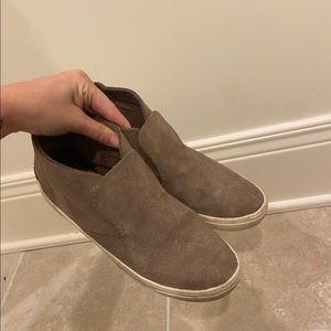 Brown leather slip on sneakers